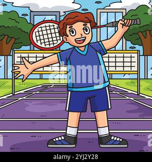 Badminton-Spieler mit einem racketfarbenen Cartoon Stock Vektor