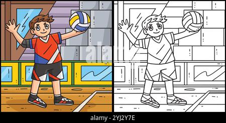 Illustration des Volleyballspielers, der den Ball serviert Stock Vektor