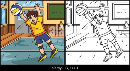 Illustration des Volleyballspielers, der den Ball blockiert Stock Vektor