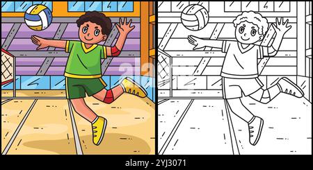 Illustration des Volleyballspielers, der einen Jump Serve macht Stock Vektor