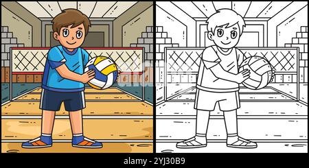 Volleyballspieler mit Ball Coloring Illustration Stock Vektor