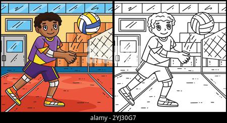 Illustration des Volleyballspielers, der Ball zurück schickt Stock Vektor