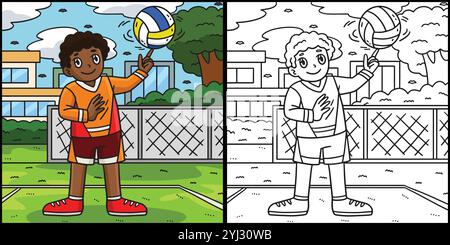 Illustration des Volleyballspielers, der den Ball dreht Stock Vektor