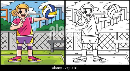 Illustration Des Volleyball-Weiblichen Spielers, Der Ball Hält Stock Vektor