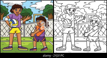 Volleyball Mutter Tochter, Die Illustration Übt Stock Vektor