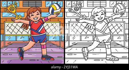 Volleyballspielerin mit Trophäenillustration Stock Vektor