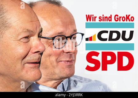 Wir sind GroKo, satire Wahlplakat mit Bundeskanzler Olaf Scholz, SPD, CDU-Kanzlerkandidat Friedrich Merz, Neuwahlen Februar 2025 Deutschland, November 2024, Wir sind GroKo, satire Wahlplakat mit Bundeskanzler Olaf Scholz, SPD, CDU-Kanzlerkandidat Friedrich Merz, große Koalition nach der Bundestagswahl möglich, vorgezogene Bundestagswam 23. Februar 2025, Wahlkampf, Politik, Politiker, Hauptstadt, *** Wir sind GroKo, Satirewahlplakat mit Bundeskanzler Olaf Scholz, SPD, CDU-Kanzlerkandidat Friedrich Merz, Neuwahlen Februar 2025 Deutschland, November 2024, Wir sind GroKo, satir Stockfoto