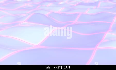 Abstraktes wellenförmiges Raster 3D-Rendering. Leuchtend rosa Linien Stockfoto