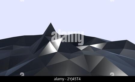 Dark Mountain 3D-Rendering. Schwarzes, flaches Poly-Gelände Stockfoto