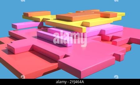 Abstrakte pastellfarbene Blockpaneele, isoliertes 3D-Rendering Stockfoto