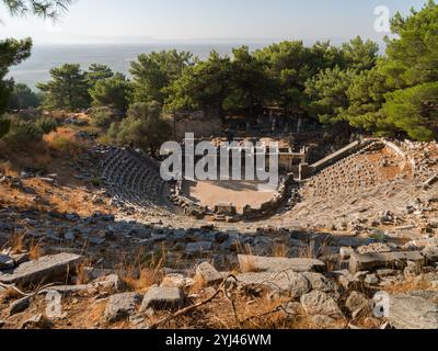 Priene Ruinen. Priene altes Stadttheater. Bezirk Soke, Provinz Aydin, Land der Türkei Stockfoto