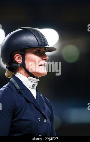 Stuttgart, Deutschland. November 2024. 1. Platz Harnisch Carina auf FBW Francis, RFV Oehringen Preis der Firma I West Nat. Dressurprüfung Kl. S Aufgabe: Intermediaire I GER, Stuttgart German Masters 2024, 38. internationales Reitturnier, 13.11.2024 Foto: Eibner-Pressefoto/Roger Buerke Credit: dpa/Alamy Live News Stockfoto