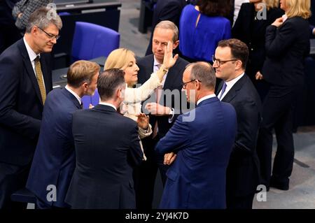 Christian Lindner, Christian Dürr, Friedrich Merz und Jens Spahn in der 199. Sitzung des Deutschen Bundestages im Reichstagsgebäude. Berlin, 13.11.2024 *** Christian Lindner, Christian Dürr, Friedrich Merz und Jens Spahn auf der 199. Tagung des Deutschen Bundestages im Reichstagsgebäude Berlin, 13 11 2024 Foto:XF.xKernx/xFuturexImagex bundestagssitzung199 4114 Stockfoto