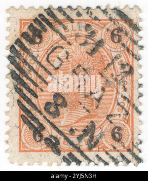 ÖSTERREICH — 18. Juni 1901: 5 heller blau-grüne Briefmarke mit geprägtem Porträt des österreichischen Kaisers Franz Josef. Franz Joseph I. oder Franz Joseph I. war vom 2. Dezember 1848 bis zu seinem Tod am 21. November 1916 Kaiser von Österreich, König von Ungarn und den anderen staaten der Habsburgermonarchie. Zu Beginn seiner Regierungszeit wurden seine Reiche und Gebiete als Österreichisches Reich bezeichnet, wurden aber 1867 als Doppelmonarchie des Österreichisch-Ungarischen Reiches wiederaufgebaut. Vom 1. Mai 1850 bis zum 24. August 1866 war Franz Joseph auch Präsident des Deutschen Bundes Stockfoto