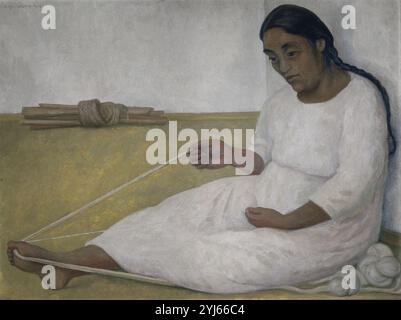 Indische Spinnerei - 1936 - 59,7x81,3 cm - Öl auf Leinwand. Autor: DIEGO RIVERA. ORT: MUSEUM FÜR MODERNE KUNST. MEXIKO-STADT. CIUDAD DE MEXICO. Stockfoto