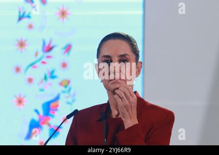 Mexiko-Stadt, Mexiko. November 2024. Claudia Sheinbaum Pardo, Präsidentin von Mexiko, sprach während einer Briefing-Konferenz über die Rettung von Mexican Petroleum (PEMEX) im Nationalpalast. Am 13. November 2024 in Mexiko-Stadt. (Foto: Carlos Santiago/Eyepix Group/SIPA USA) Credit: SIPA USA/Alamy Live News Stockfoto