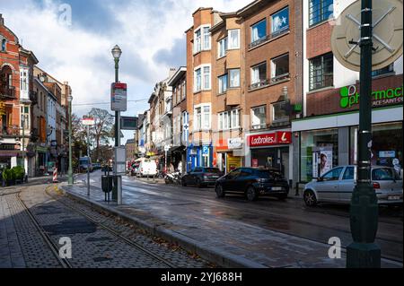 Saint Denis Geschäfts- und Wohnstraße in Forest, Brüssel, Belgien, 11. November 2024 Stockfoto