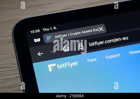 OSTRAVA, TSCHECHIEN – 1. AUGUST 2024: App-Store mit BitFlyer-App zum Kauf und Verkauf von Kryptowährungen Stockfoto