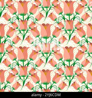 Nahtloses Tulpenmuster mit grünen Blättern. Handgezeichnete Blumen Stockfoto