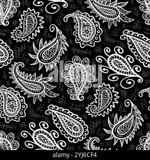 Nahtloses Design mit dekorativem Druck für Seide, Schal, Geschenkpapier, Stoff, Scrapbook, Kacheln. Handgezeichnetes Einfarbiges Paisley-Muster. Stockfoto