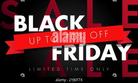 Black Friday-Angebot, bis zu 70 Rabatt auf Typografie-Banner. Nur für begrenzte Zeit, Vektor-Sonderangebot-Poster-Design für Black friday Stock Vektor