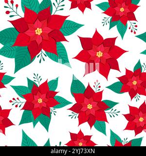 Weihnachtsstern. Niedliches Symbol für die Weihnachtsfeier. Nahtlose Vektordarstellung. Traditioneller Weihnachtshintergrund mit einfacher Weihnachtsblume Stock Vektor