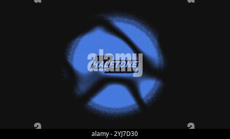 Abstrakter Vektor zerrissene blaue Halbton verzerrte Kugel. Scrathed gepunktetes Texturelement. Punktbruch Stock Vektor