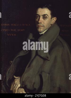 RETRATO DE RAMON PEREZ DE AYALA (1888-1962) ESCRITOR Y PERIODISTA ESPAÑOL- GENERACION DE 1914. AUTOR: JOSE MARIA LOPEZ MEZQUITA (1883-1954). Ort: PRIVATSAMMLUNG. MADRID. SPANIEN. Stockfoto