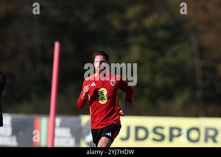 Cardiff, Großbritannien. November 2024. Joe Allen aus Wales während des Trainings der walisischen Fußballmannschaft in Hensol, Vale of Glamorgan in Südwales am Mittwoch, den 13. November 2024. Das Team trainiert vor den bevorstehenden Spielen der UEFA Nations League gegen die Türkei und Island. bild von Andrew Orchard/Alamy Live News Stockfoto