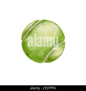 Tennis-Accessoires, Ball Aquarell-Illustrationselement auf weiß. Zum Drucken in Broschüren, Typografie zum Thema Sport. Stockfoto