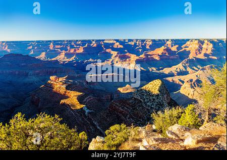 Warmes Licht am späten Tag; Grandview Point; Grand Canyon National Park; Arizona: USA Stockfoto