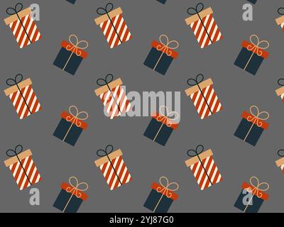 Geschenkboxen-Muster. Weihnachtsdesign. Einfache flache Vektor-Illustration. Stock Vektor