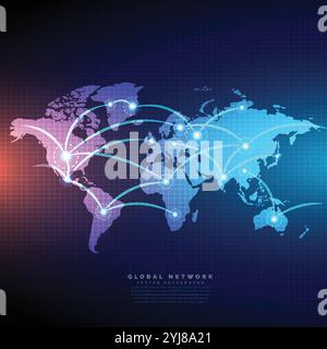 digitalen Weltkarte verbunden durch Linien-Verbindungen-Netz-design Stock Vektor