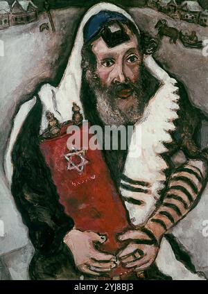Französischschule. Rabbi mit Rollen. Le Rabbin aux rouleaux. c.1930. Amsterdam, Museum Stedelijk. Autor: MARC CHAGALL (1887-1985). Lage: STEDELIJK MUSEUM. Amsterdam. HOLANDA. Stockfoto