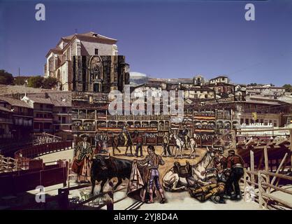 MONTAJE DE UN CUADRO DE GUTIERREZ SOLANA CON UNA FOTOGRAFIA DE ORONOZ-CORRIDA DE TOROS EN LA PLAZA DE CHINCHON. Autor: ORONOZ JUAN ANTONIO/GUTIERREZ SOLANA JOSE. Standort: Private Collection. MADRID. Spanien. Stockfoto