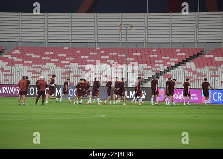 Riffa, Bahrain. November 2024. Spieler der chinesischen Fußballnationalmannschaft der Männer nehmen am 13. November 2024 in Riffa (Bahrain) an einem Training für das kommende Spiel der FIFA-Weltmeisterschaft 2026 in Asien Teil. Quelle: Wang Haizhou/Xinhua/Alamy Live News Stockfoto