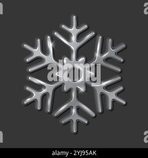 Silberne Schneeflocke mit funkelndem Effekt realistische Vektorillustration. Weihnachten Weihnachten gefrorenes Dekor 3D Objekt auf schwarzem Hintergrund Stock Vektor