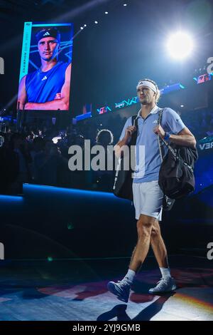 Turin, Italien. November 2024. Alexander Zverev aus Deutschland war beim Gruppenspiel der Männer gegen Casper Ruud aus Norwegen am 4. Tag des Nitto ATP Finals 2024 in der Inalpi Arena zu sehen. Credit: SOPA Images Limited/Alamy Live News Stockfoto