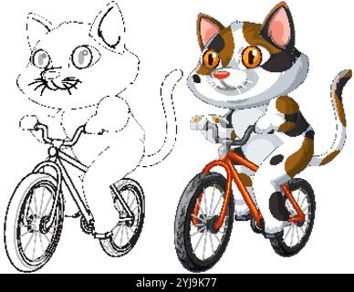 Eine verspielte Katze, die auf einem orangen Fahrrad fährt Stock Vektor
