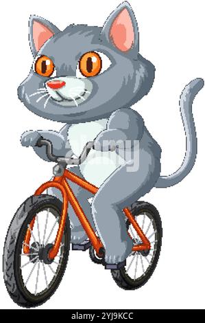 Eine süße Katze fährt fröhlich auf einem orangen Fahrrad Stock Vektor