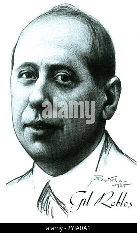 Retrato del político español José María Gil-Robles y Quiñones (Salamanca.1898-Madrid, 1980). Político y abogado español. Dibujo de Pantorba de 1935. Autor: Bernardino Pantorba. Stockfoto