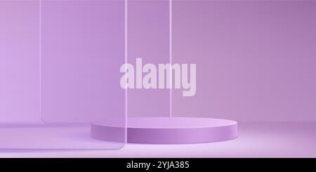 Pstellfarbene Plattform mit transparenten Glasplatten. Moderne Schaukästen. Lilafarbener Hintergrund mit minimalistischem Luxusdisplay für hochwertige Produktpräsentationen oder Präsentationen von Kosmetikartikeln. Stock Vektor