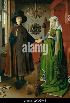 Jan van Eyck / 'The Arnolfini Portrait', 1434, Öl auf Platte, 82 x 60 cm. Museum: NATIONAL GALLERY, LONDRES, UK. Stockfoto