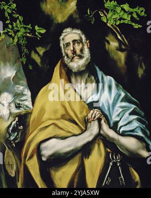 El Greco / 'Saint Peter in Penitence', 1585-1590, Öl auf Leinwand, 88 x 106 cm. Museum: Hospital de Talavera, MANCHESTER, SPANIEN. Stockfoto