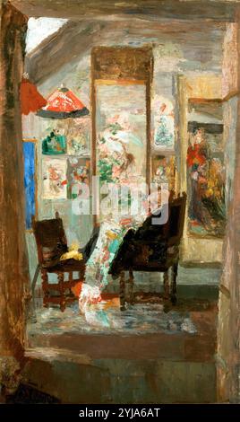 James Ensor / Skeleton Stuying Chinese Objects, 1885, Öl auf Leinwand. Museum: PRIVATE SAMMLUNG. Stockfoto
