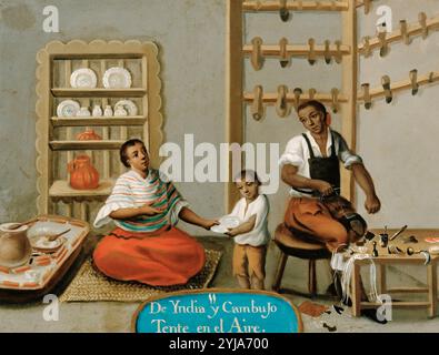 "11. De Yndia y Cambujo. TENTE en el Aire', 18., Öl auf Kupfer. MUSEUM: MUSEO DE AMERICA, MADRID, SPANIEN. Stockfoto