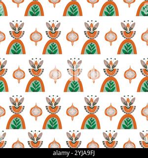Folk Art Floral Nahtlose Illustration Stock Vektor