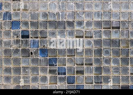 Alte Glas Block Wand Textur, Milchglas Mauer Hintergrund Stockfoto