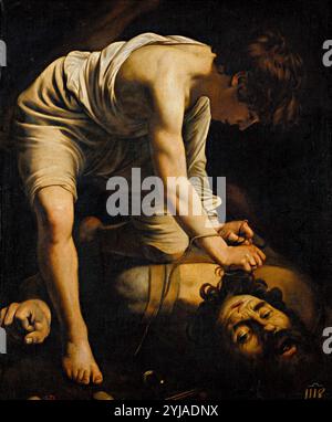 Caravaggio / 'David siegreich über Goliath', ca. 1600, italienische Schule, Öl auf Leinwand, 110,4 cm x 91,3 cm, P00065. MUSEUM: MUSEO DEL PRADO, MADRID, SPANIEN. DAVID. Goliath. Stockfoto