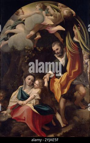 Anonym (Copy de Correggio) / 'Madonna della Scodella or Rest on the Flight into Egyp', italienische Schule, Leinwand, 211 cm x 140 cm, P00115. MUSEUM: MUSEO DEL PRADO, MADRID, SPANIEN. ST. JOSEPH. JESUS. JESUSKIND. JUNGFRAU MARIA. Stockfoto